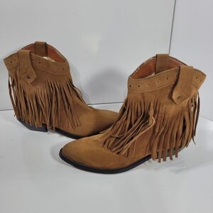 Miranda Lambert Idylwind Women's 7.5 M Brown Suede Fringe Western Ankle Boots